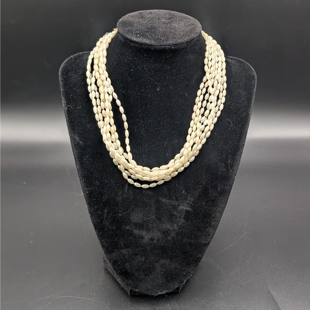 Vintage 48” Multi Strand Faux Pearl Necklace Hong Kong Long Strand